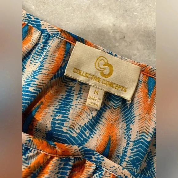 Collective Concepts High Low Button Front Scoop Neck 3/4 Sleeve Blouse Size M - Picture 8 of 10